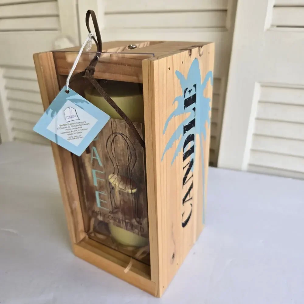 Pillar Candle New in Crate Gift Box 60% Palm Oil 40% Parafin Wax Vintage 2004